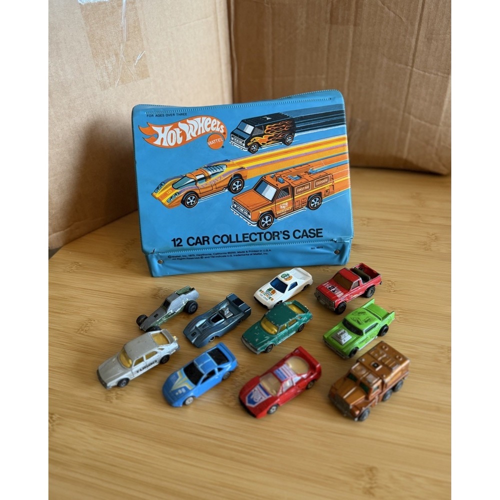 Vintage 1975 Hot Wheels Mattel 12 Car Collector's Case + 10 Cars Matchbox Bundle